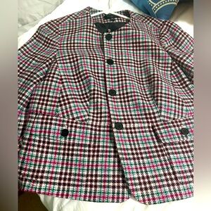 Talbots Wool blend jacket - size 16W. Black, pink and green plaid